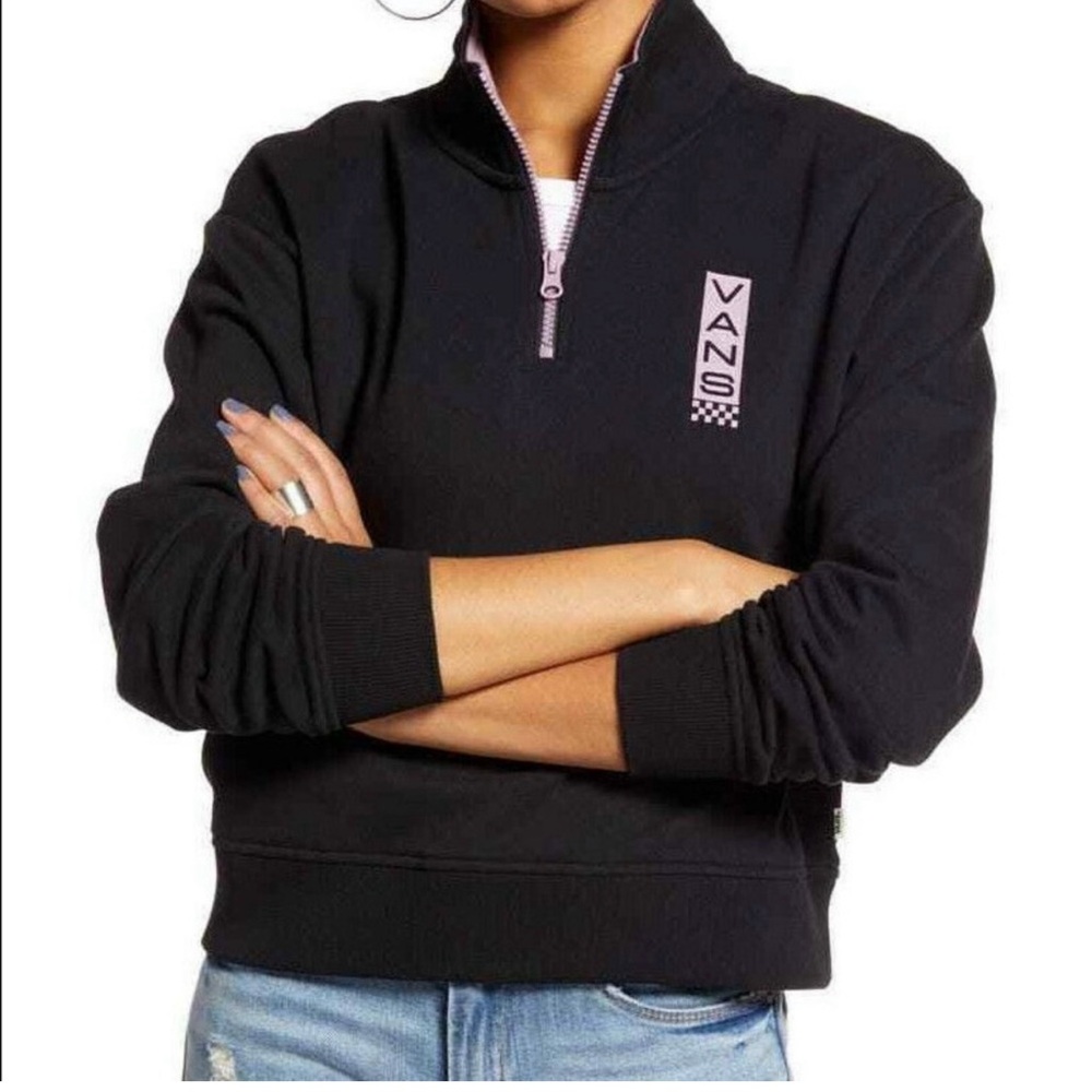 Vans Black and Rose Pink Cropped  Sweatshirt S